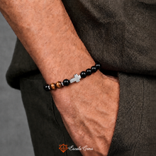 Load image into Gallery viewer, Black Onyx, Tiger's Eye with Cross
