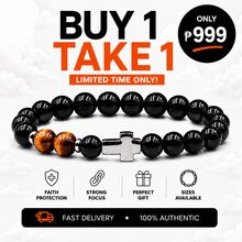 Load image into Gallery viewer, Black Onyx, Tiger's Eye with Cross
